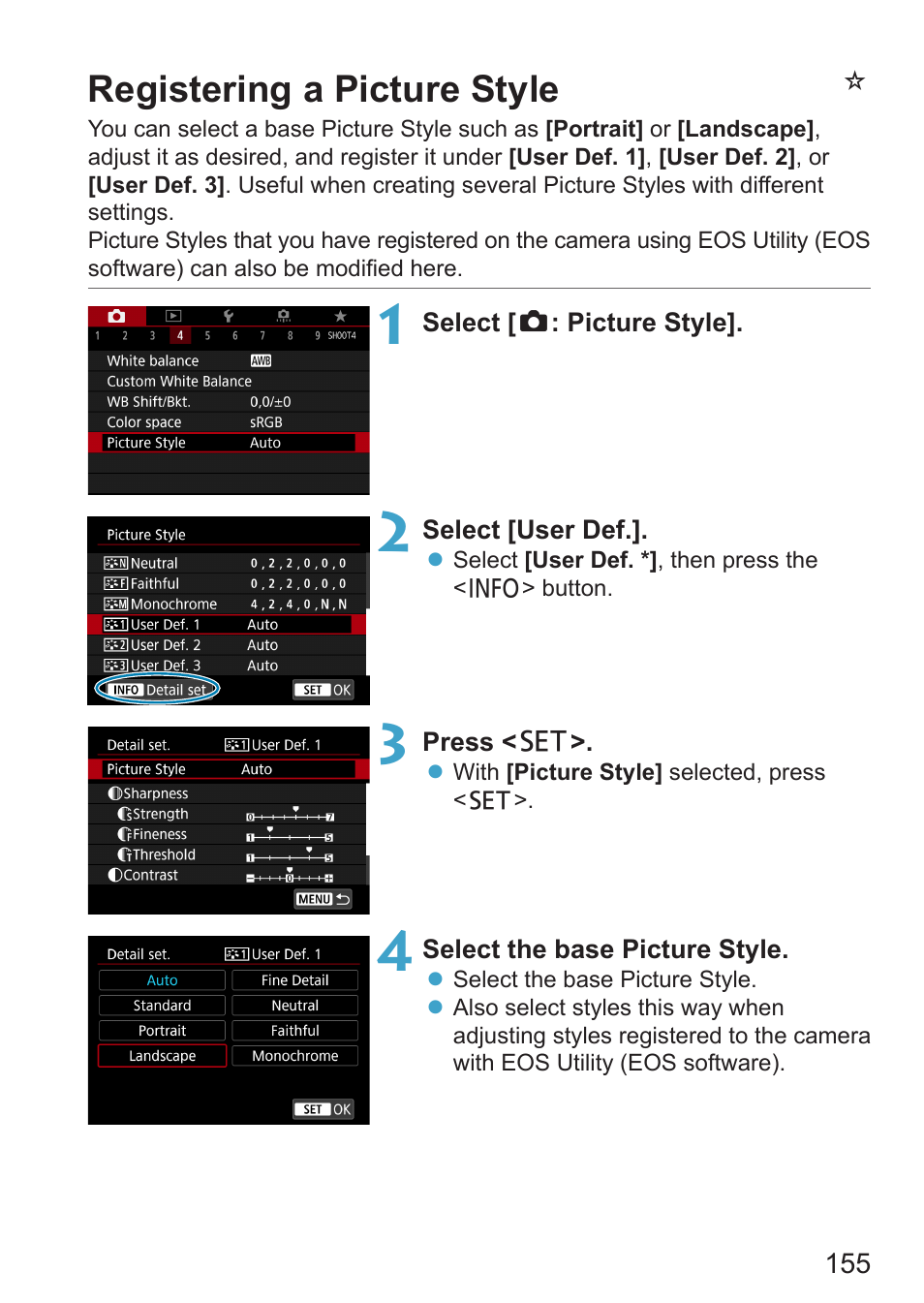 Registering a picture style, Nregistering a picture style | Canon EOS RP Mirrorless Camera User Manual | Page 155 / 612