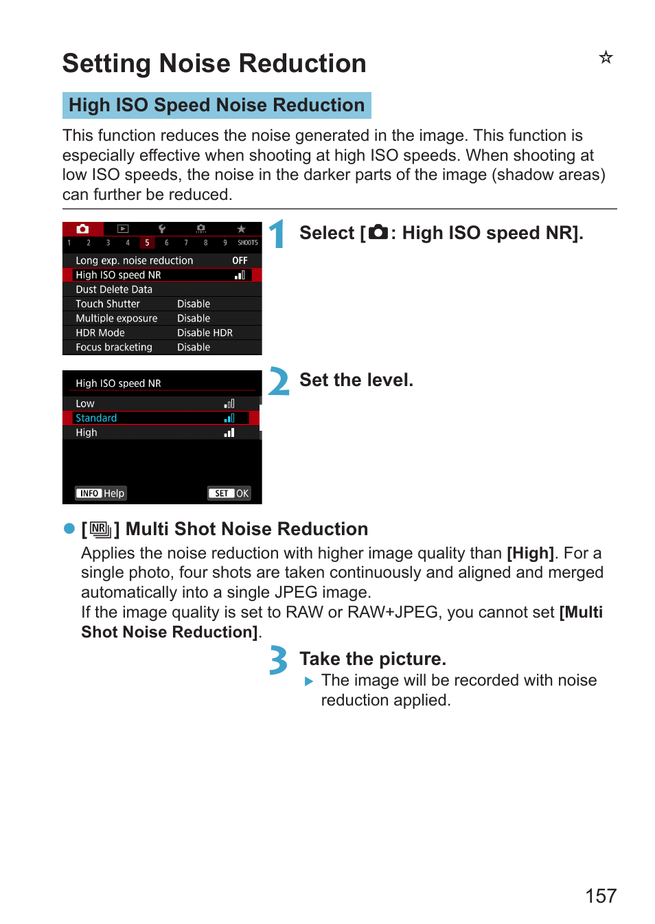 Setting noise reduction, Speeds, Nsetting noise reduction | Canon EOS RP Mirrorless Camera User Manual | Page 157 / 612