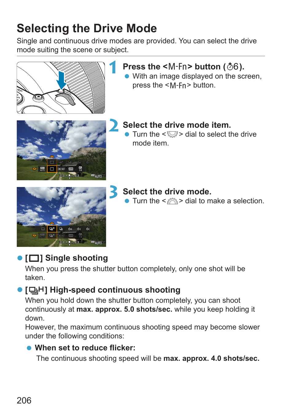 Selecting the drive mode | Canon EOS RP Mirrorless Camera User Manual | Page 206 / 612