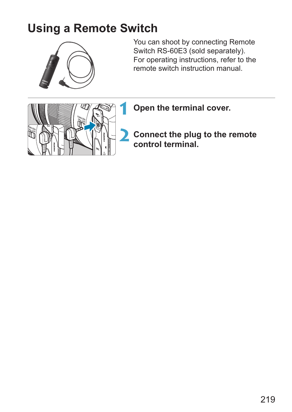 Using a remote switch, 219) or a wireless remote, 219), or wireless remote | Canon EOS RP Mirrorless Camera User Manual | Page 219 / 612