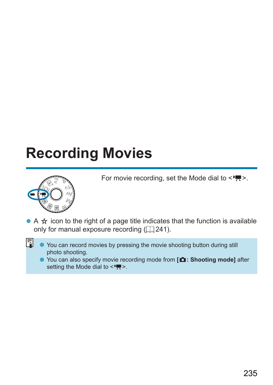 Recording movies | Canon EOS RP Mirrorless Camera User Manual | Page 235 / 612