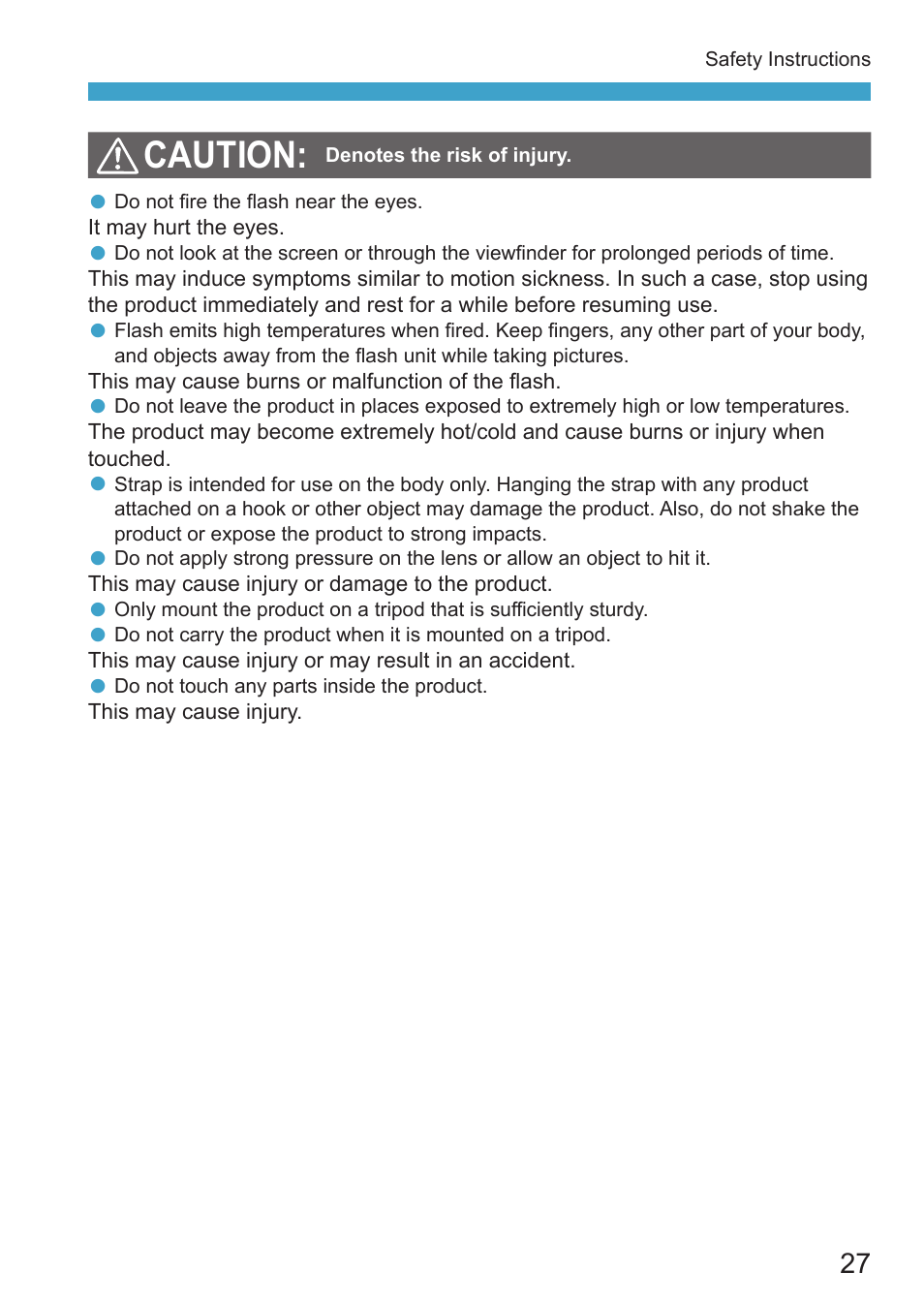 27) and “handling precautions, Caution | Canon EOS RP Mirrorless Camera User Manual | Page 27 / 612