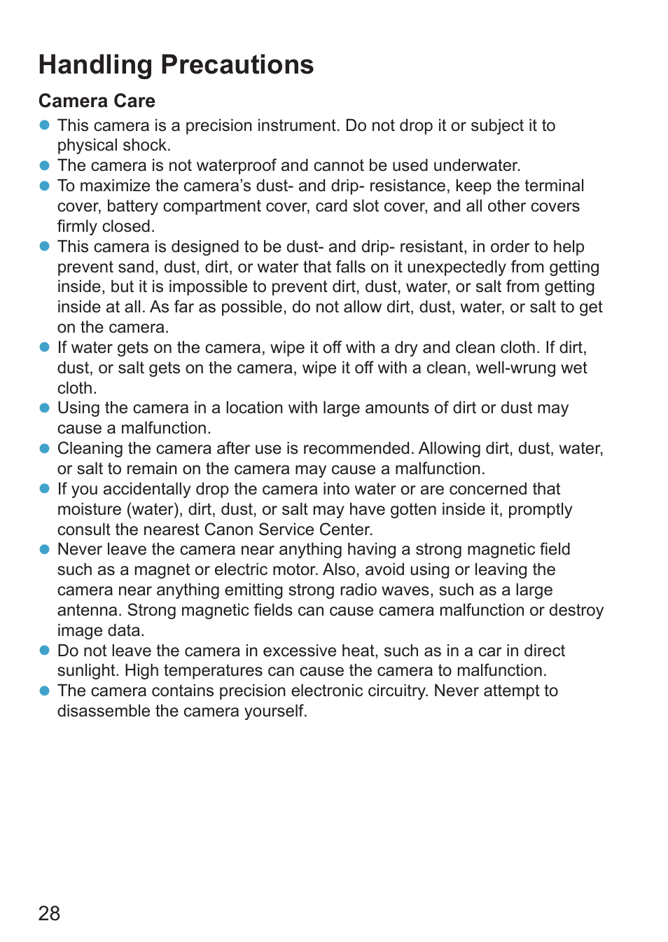 Handling precautions | Canon EOS RP Mirrorless Camera User Manual | Page 28 / 612