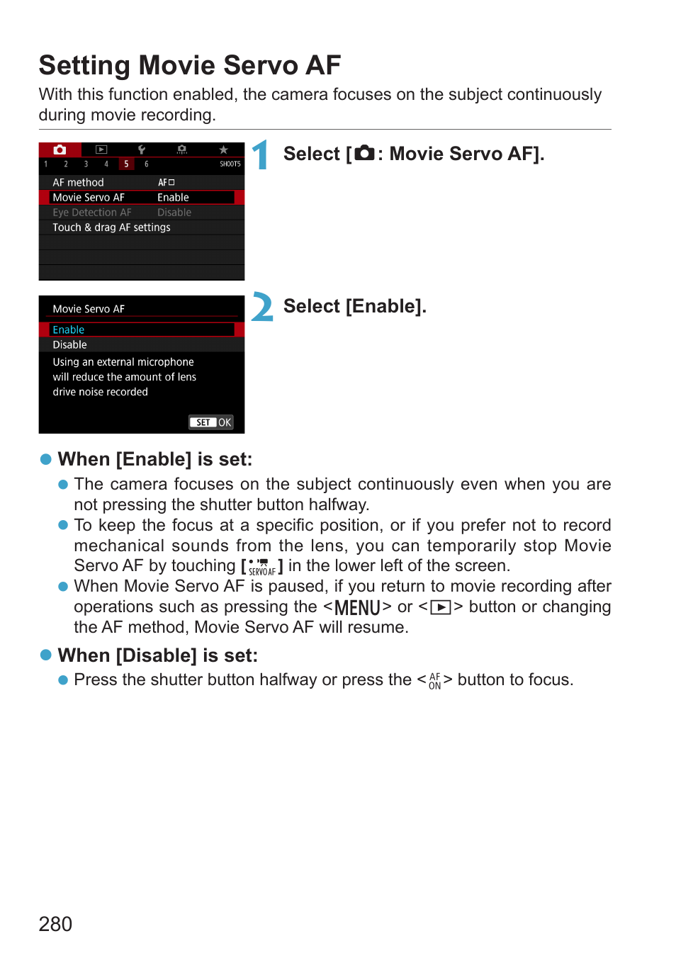 Setting movie servo af | Canon EOS RP Mirrorless Camera User Manual | Page 280 / 612