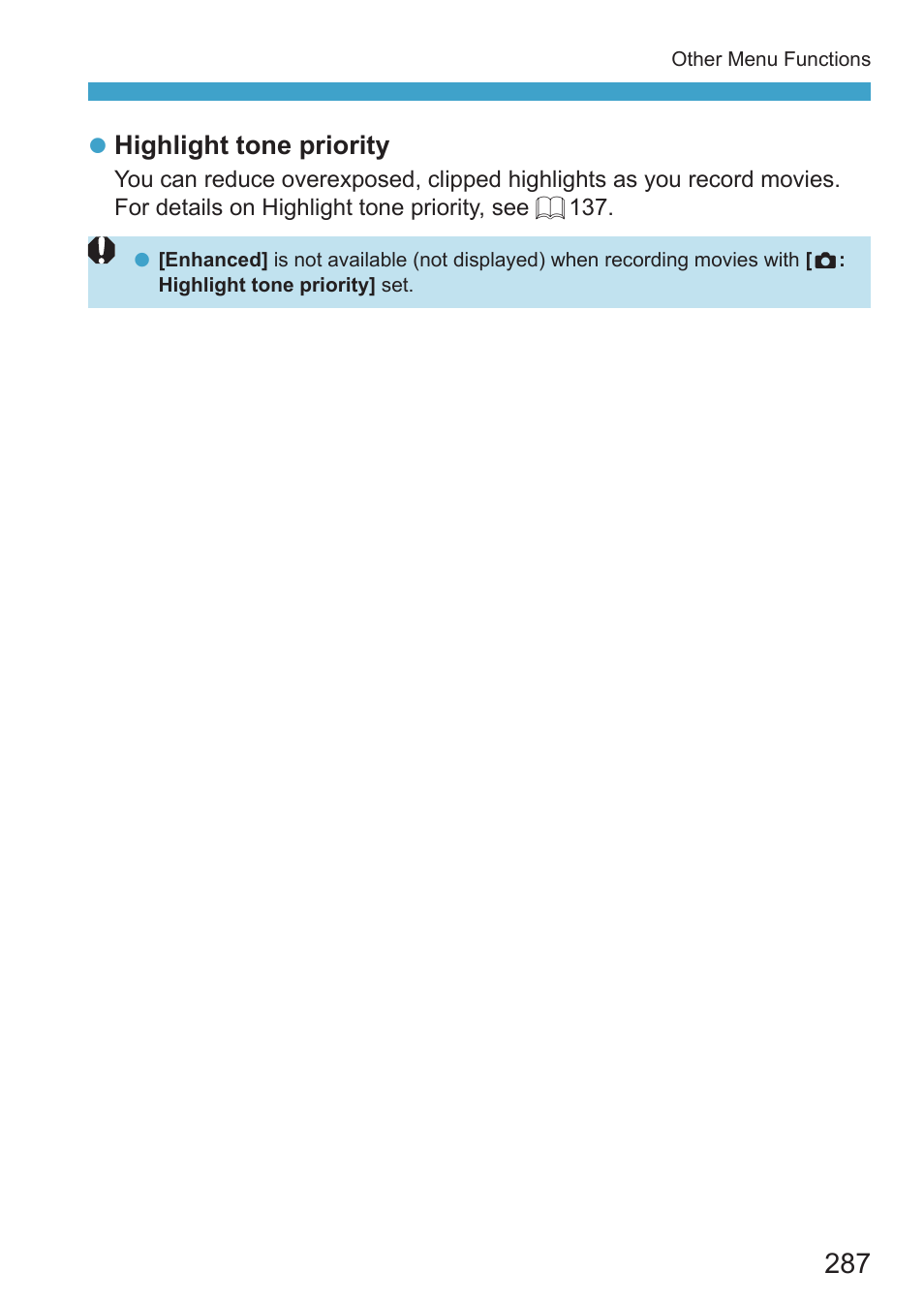 Z highlight tone priority | Canon EOS RP Mirrorless Camera User Manual | Page 287 / 612