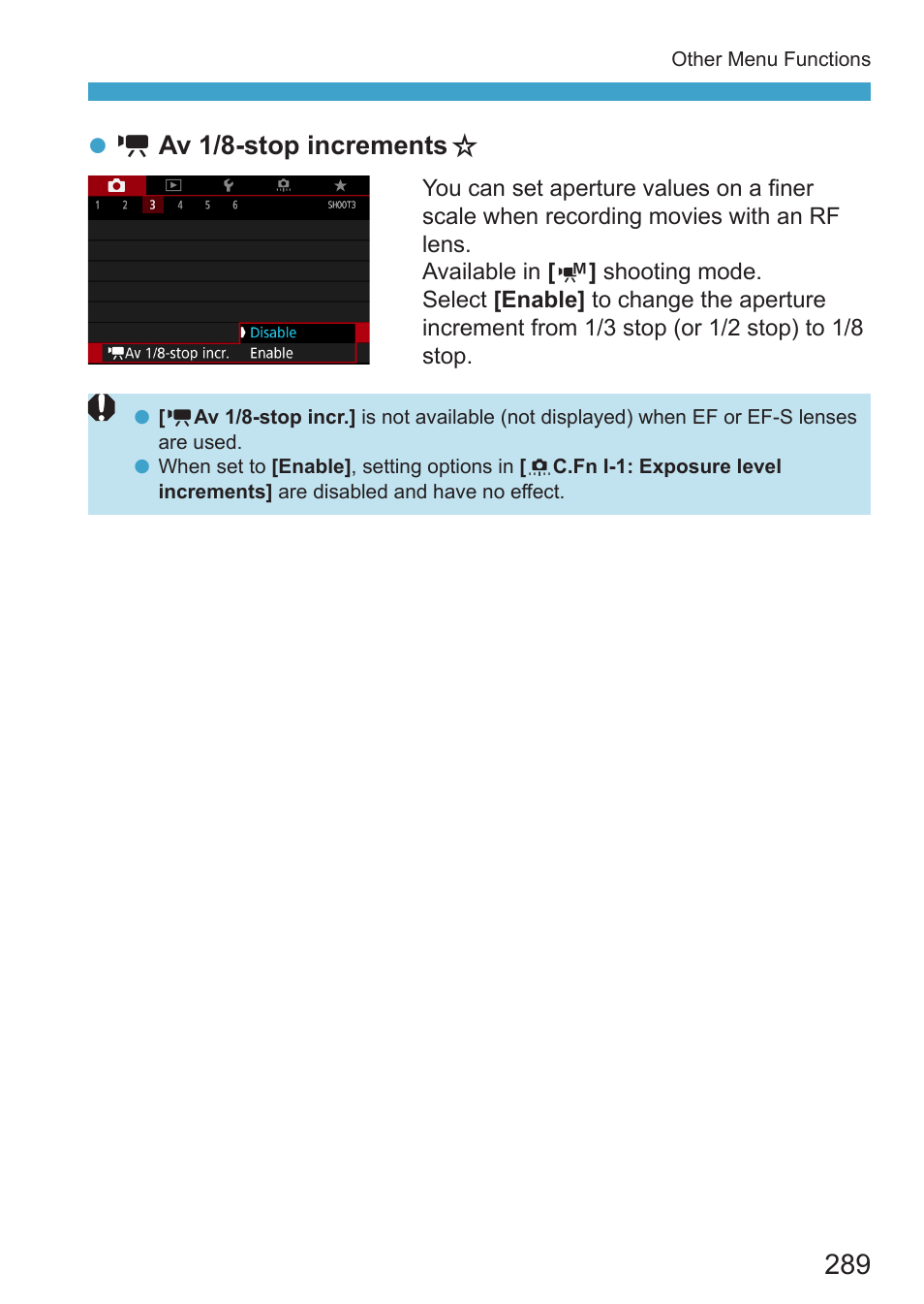 Z k av 1/8-stop increments m | Canon EOS RP Mirrorless Camera User Manual | Page 289 / 612