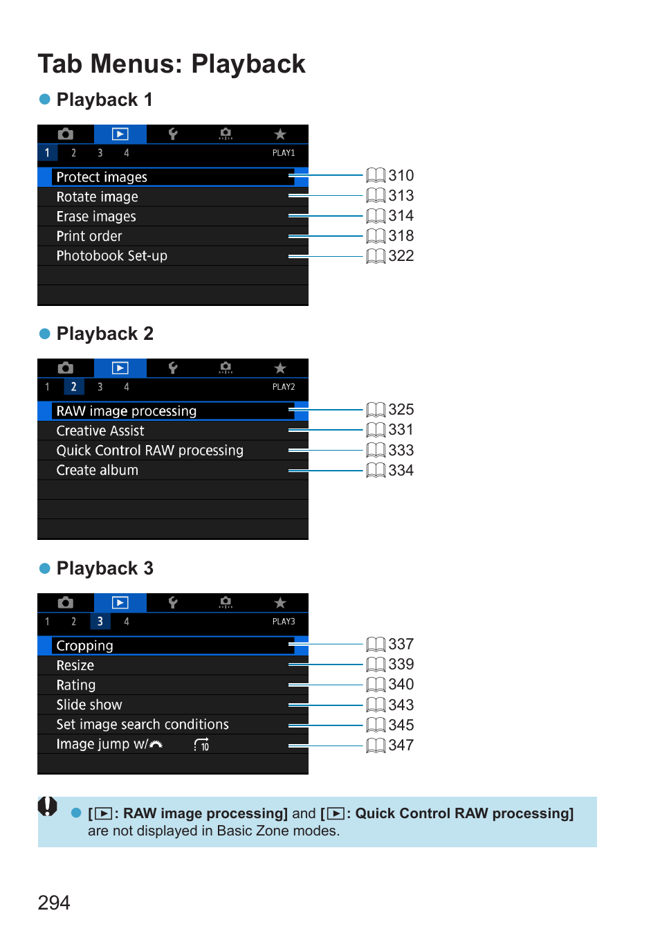 Tab menus: playback | Canon EOS RP Mirrorless Camera User Manual | Page 294 / 612