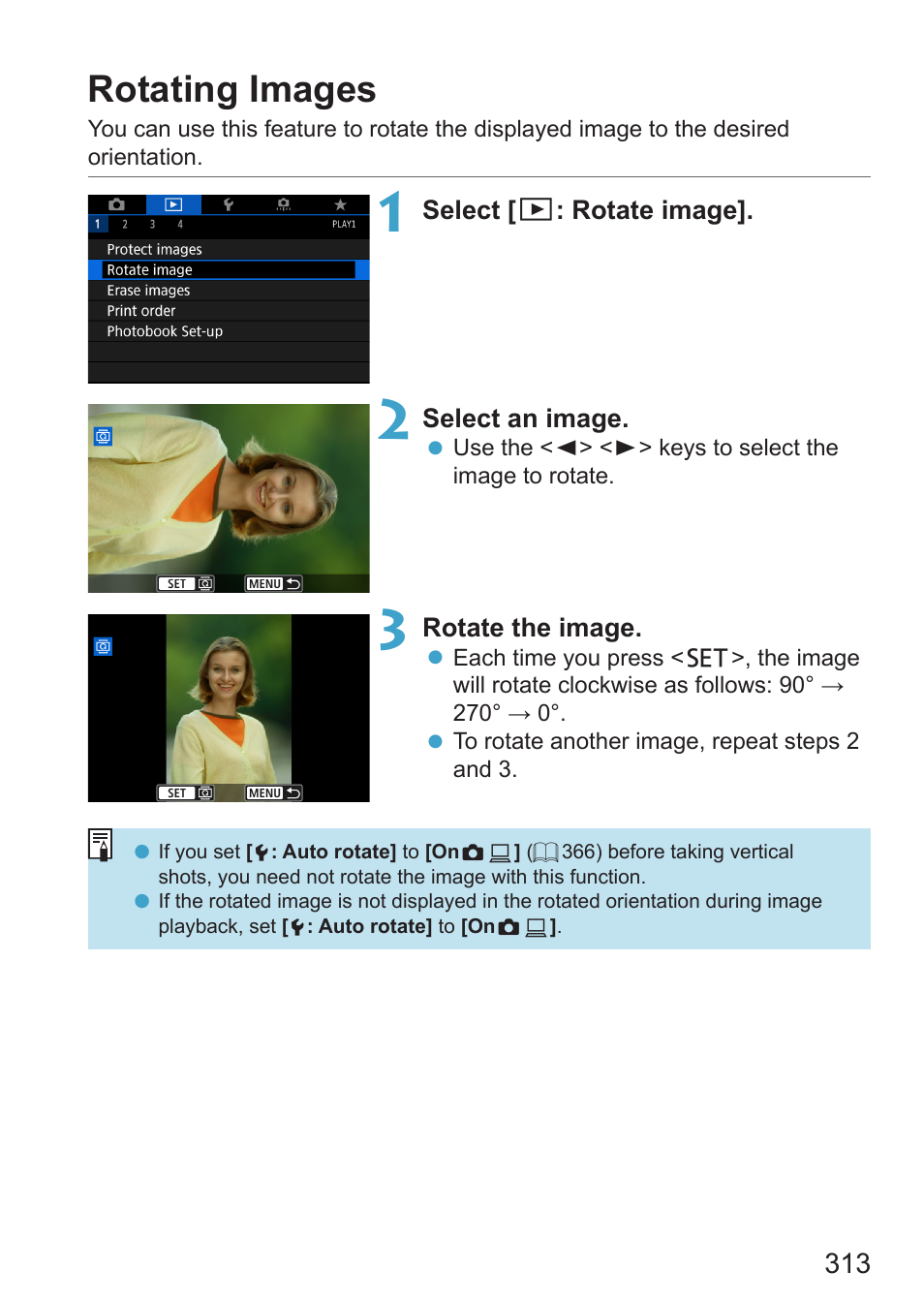 Rotating images, Image rotation | Canon EOS RP Mirrorless Camera User Manual | Page 313 / 612