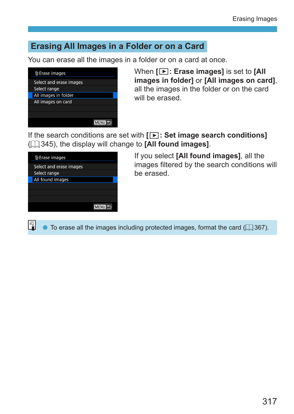 317), only the protected images will remain | Canon EOS RP Mirrorless Camera User Manual | Page 317 / 612