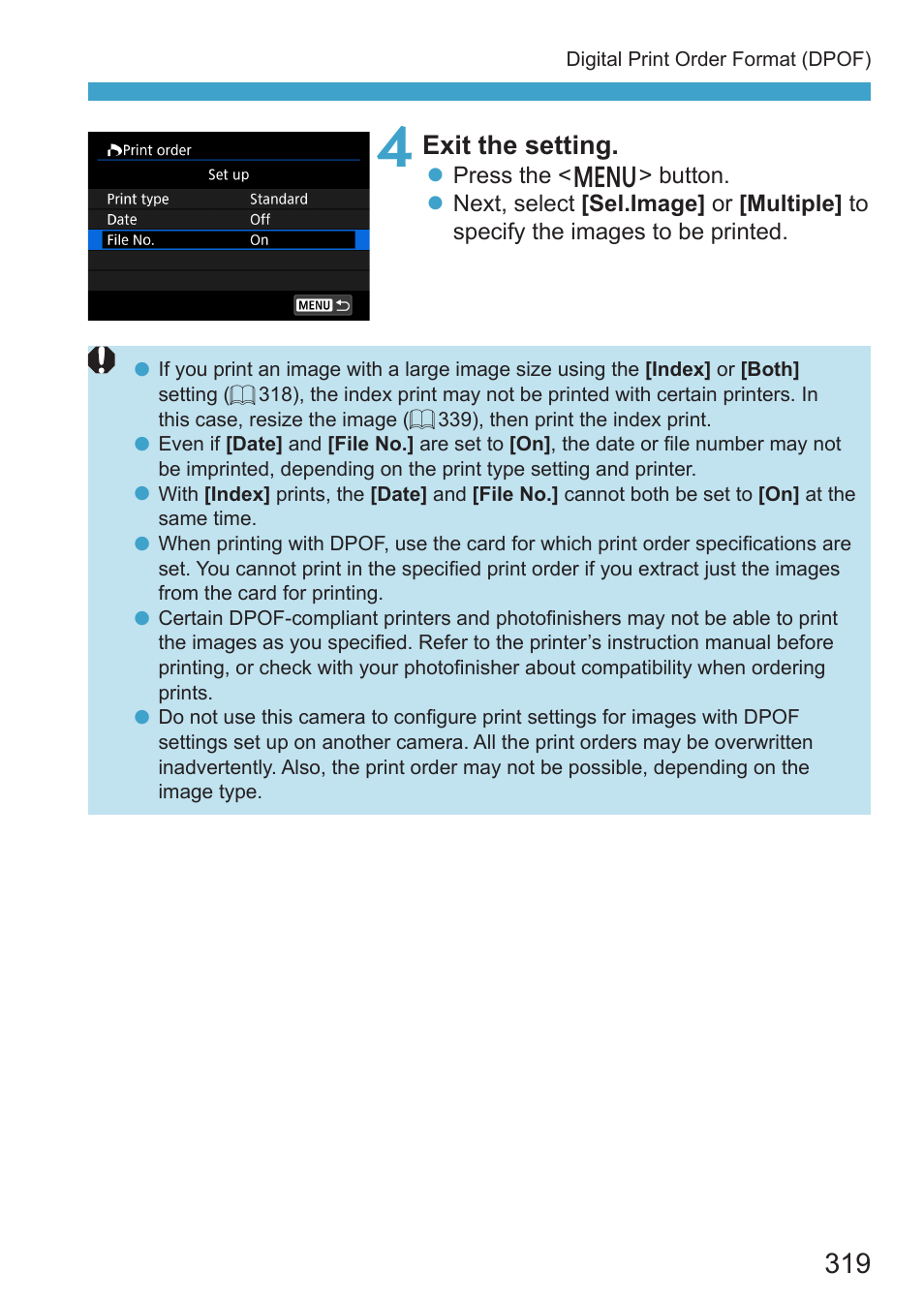 Exit the setting | Canon EOS RP Mirrorless Camera User Manual | Page 319 / 612
