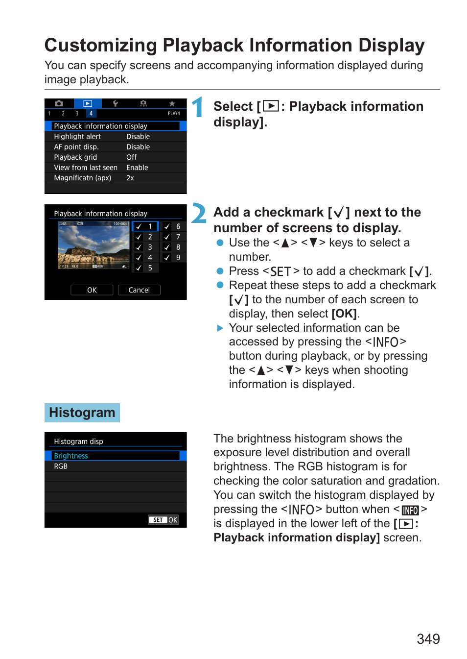 Customizing playback information display | Canon EOS RP Mirrorless Camera User Manual | Page 349 / 612