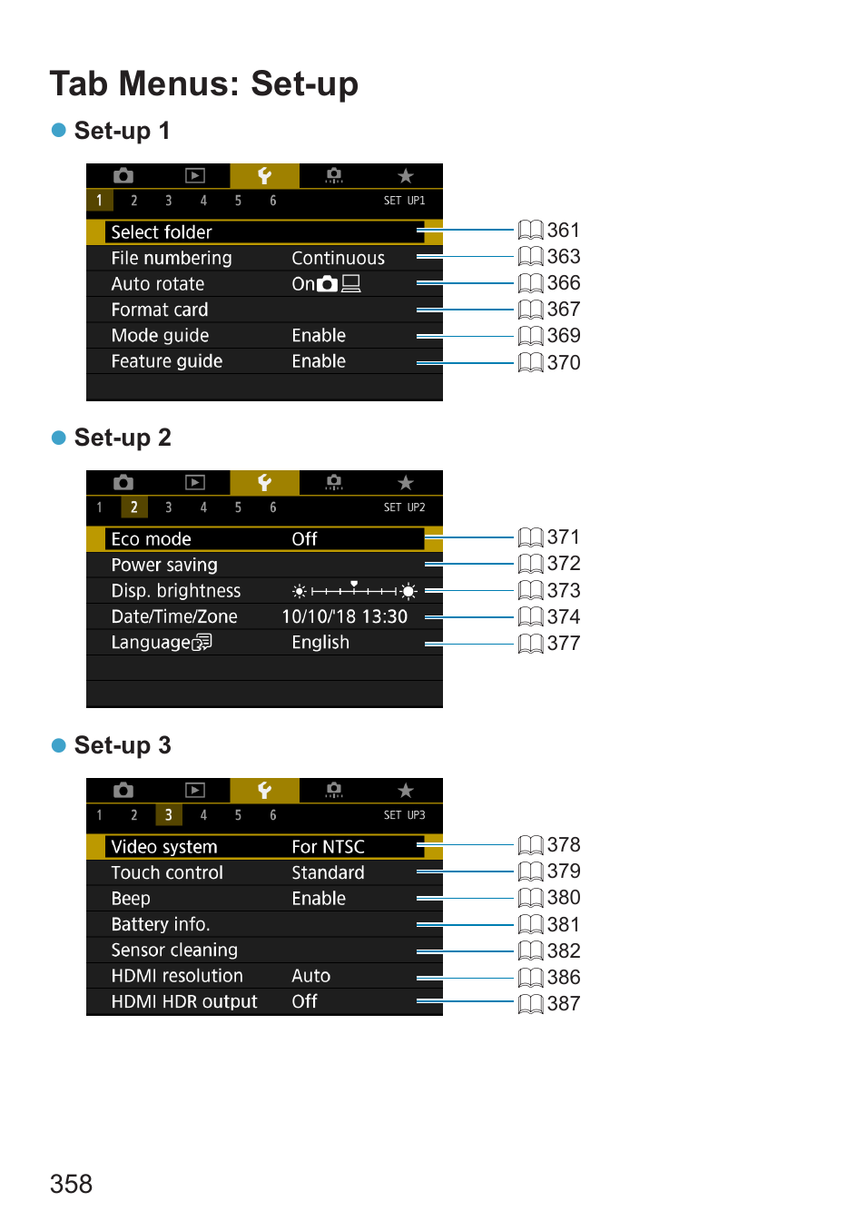 Tab menus: set-up | Canon EOS RP Mirrorless Camera User Manual | Page 358 / 612