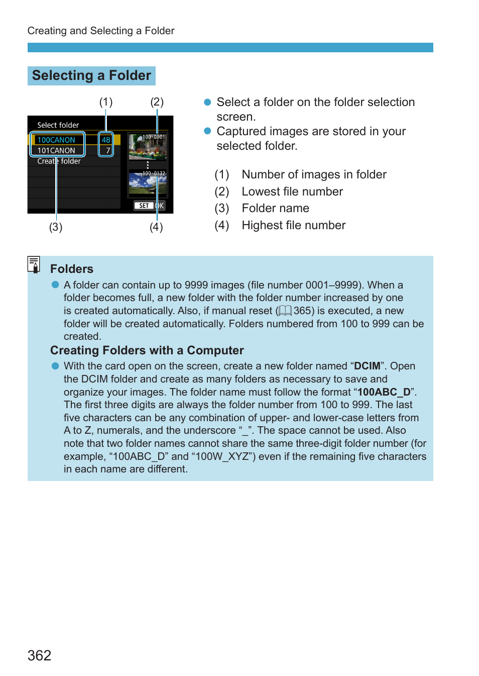 Selecting a folder | Canon EOS RP Mirrorless Camera User Manual | Page 362 / 612