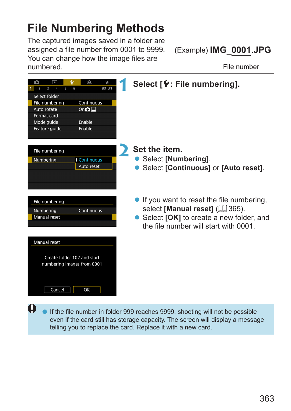 File numbering methods, File numbering | Canon EOS RP Mirrorless Camera User Manual | Page 363 / 612