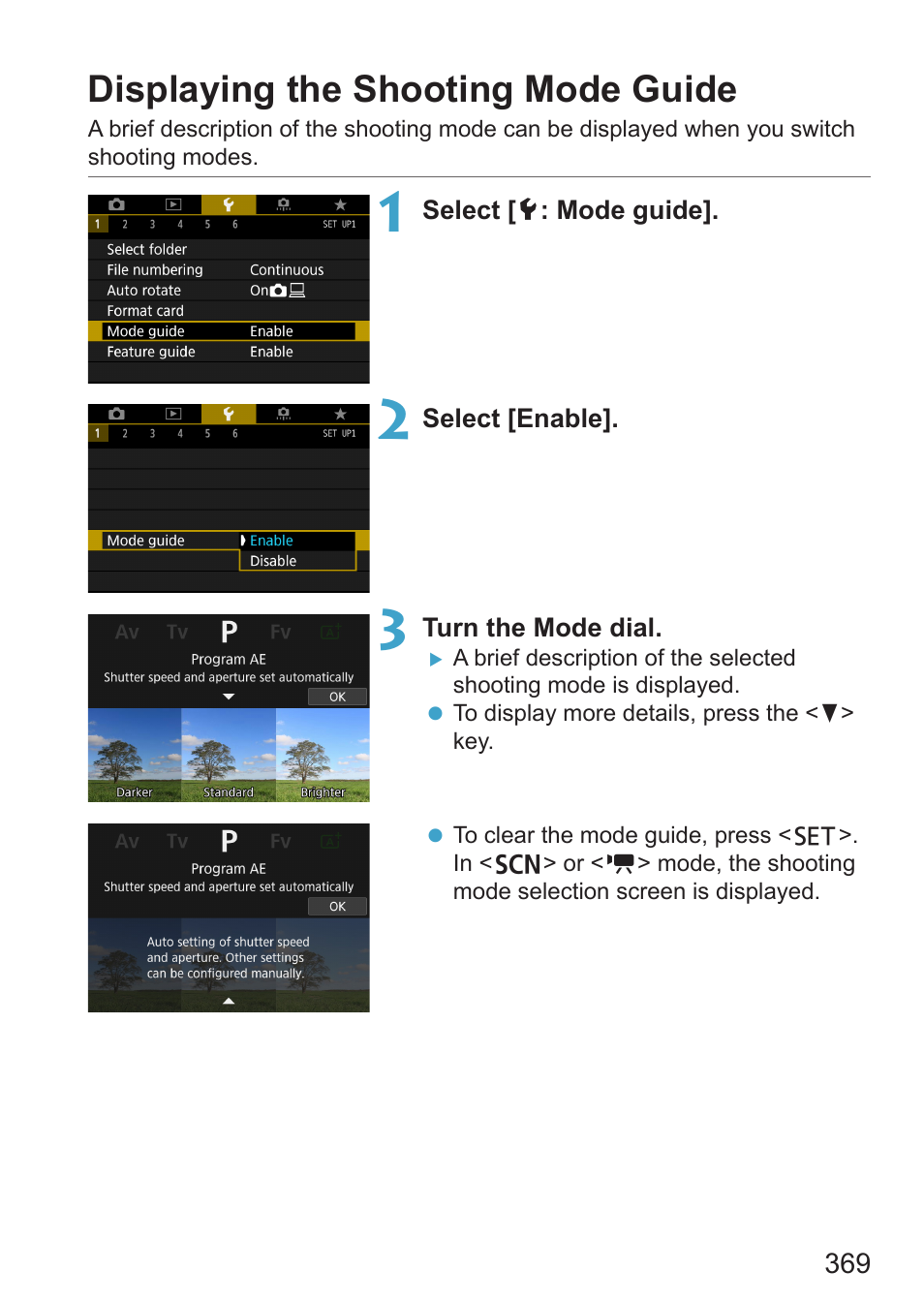 Displaying the shooting mode guide | Canon EOS RP Mirrorless Camera User Manual | Page 369 / 612