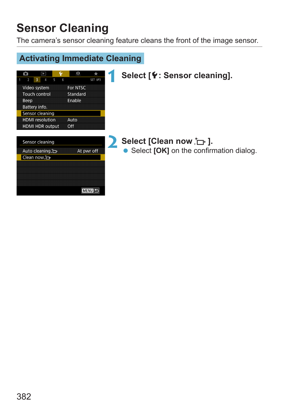 Sensor cleaning | Canon EOS RP Mirrorless Camera User Manual | Page 382 / 612