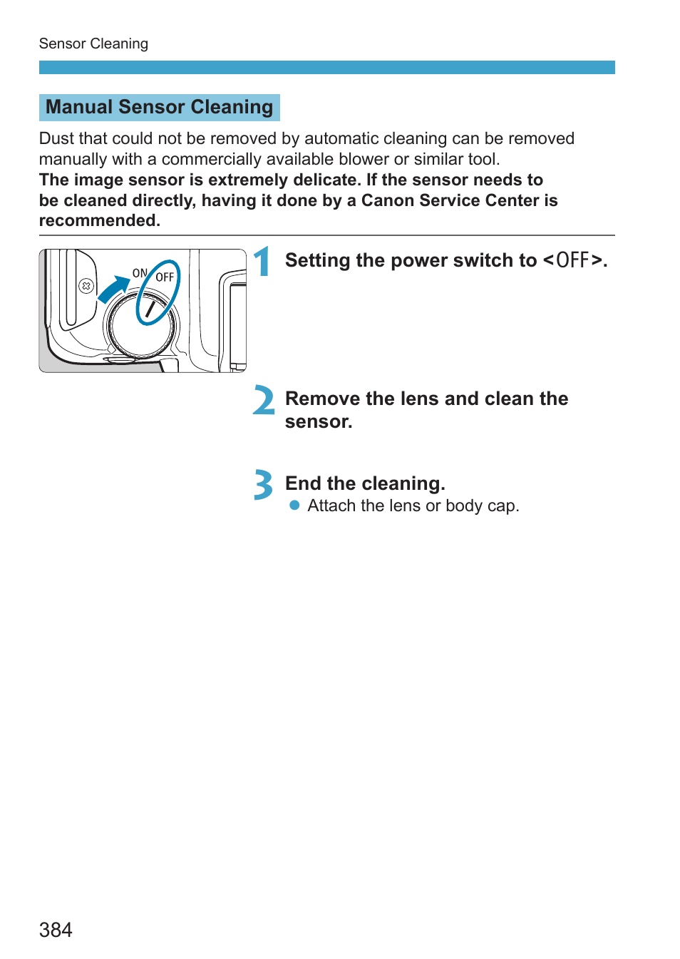 Manual sensor cleaning | Canon EOS RP Mirrorless Camera User Manual | Page 384 / 612