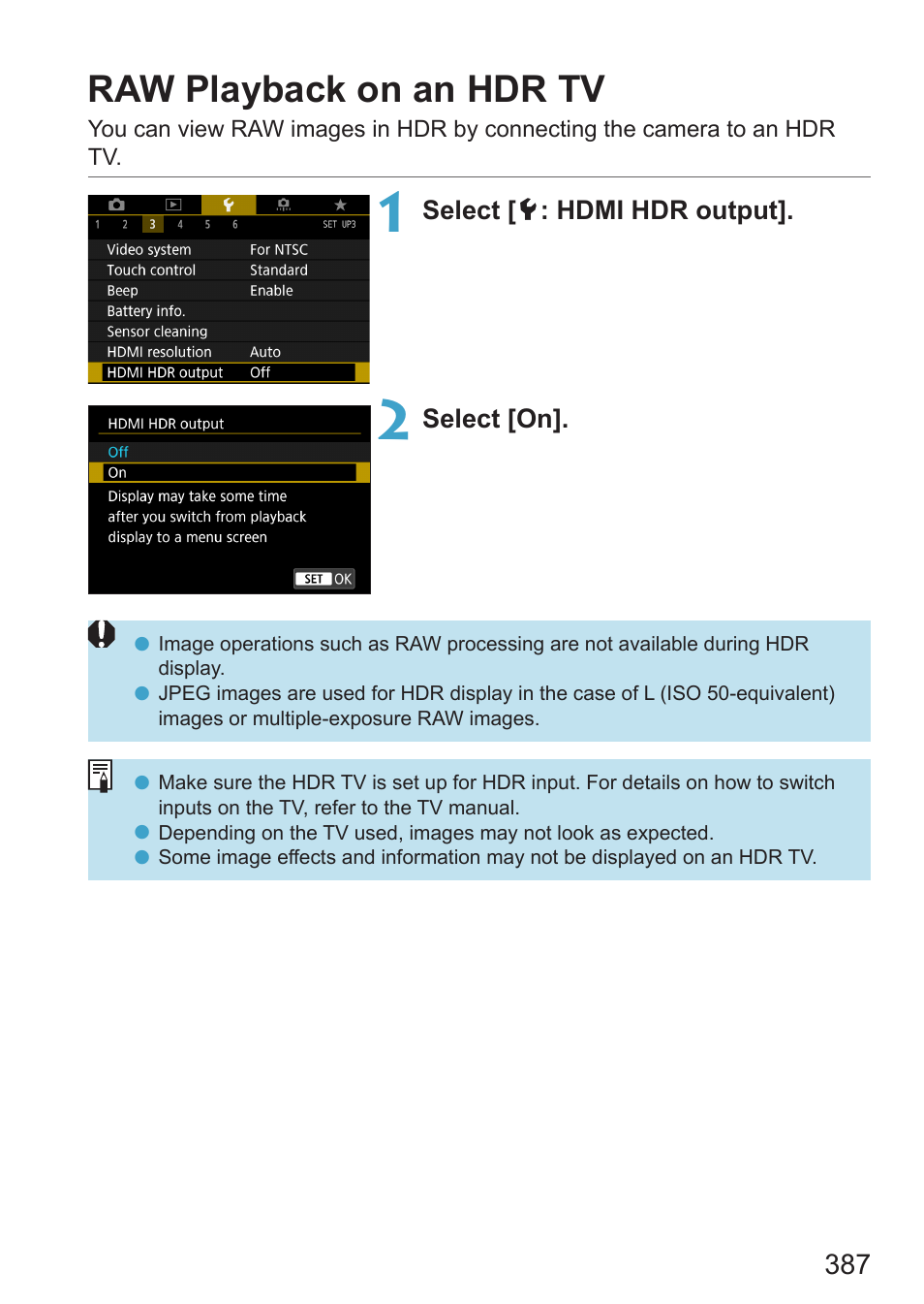 Raw playback on an hdr tv | Canon EOS RP Mirrorless Camera User Manual | Page 387 / 612