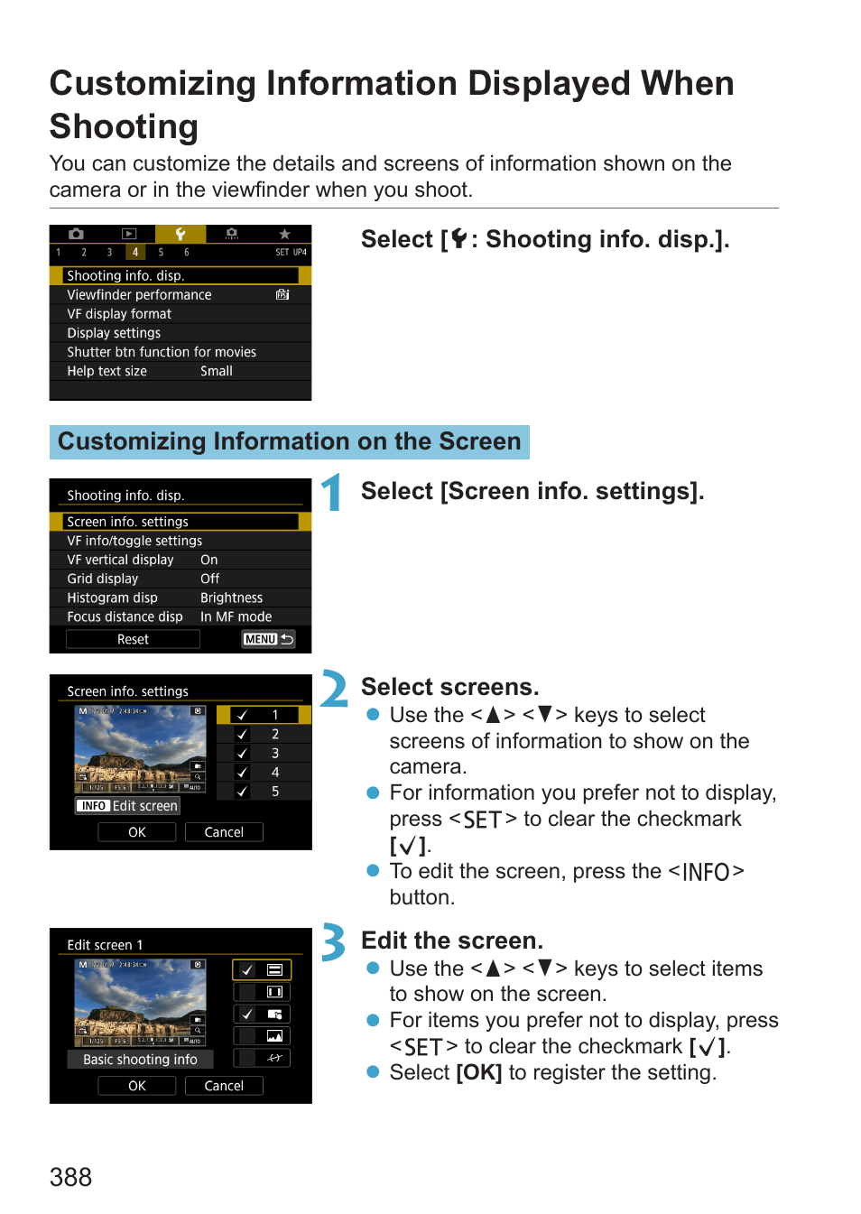 Customizing information displayed when shooting, Electronic level | Canon EOS RP Mirrorless Camera User Manual | Page 388 / 612