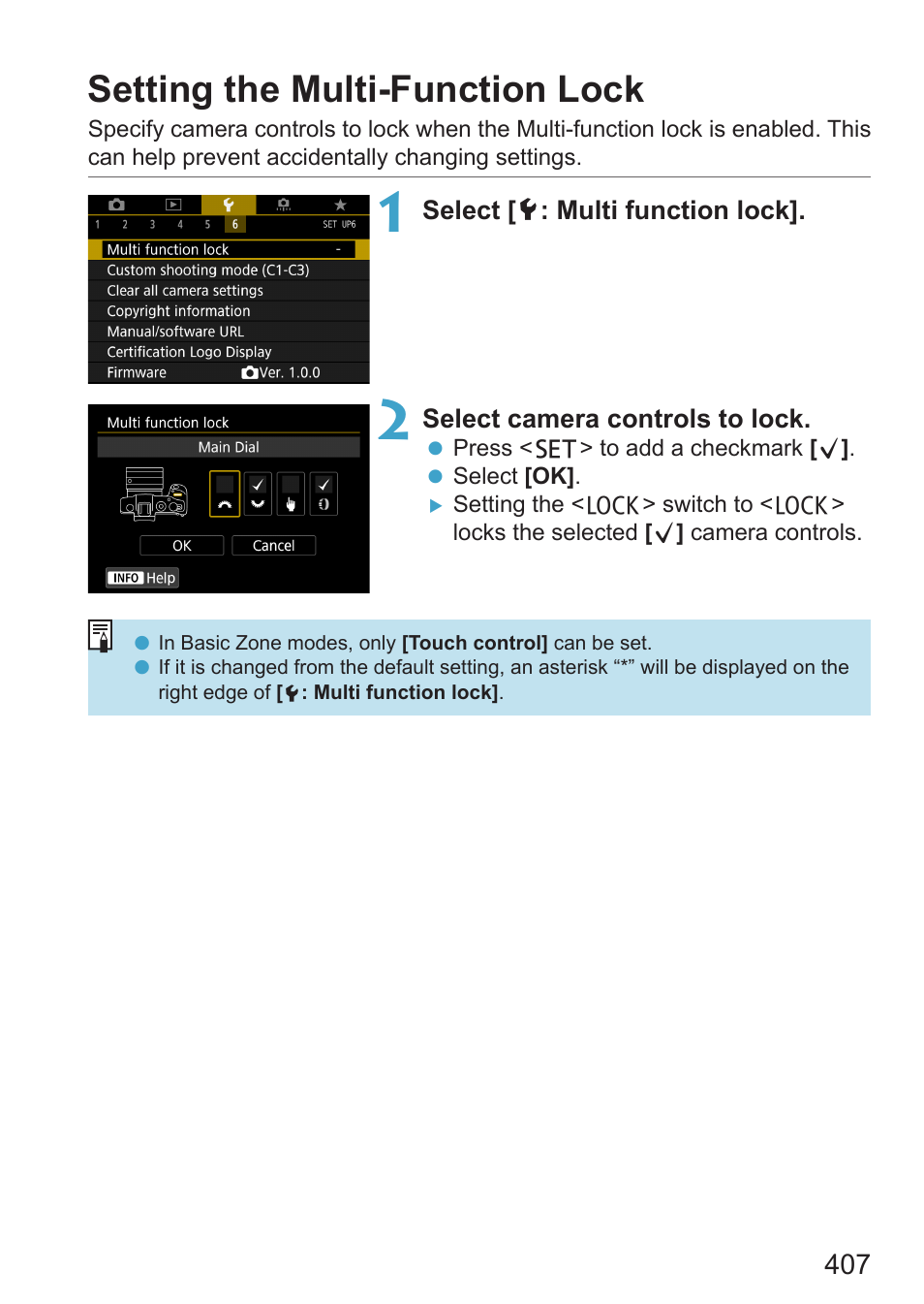 Setting the multi-function lock, Details, see | Canon EOS RP Mirrorless Camera User Manual | Page 407 / 612