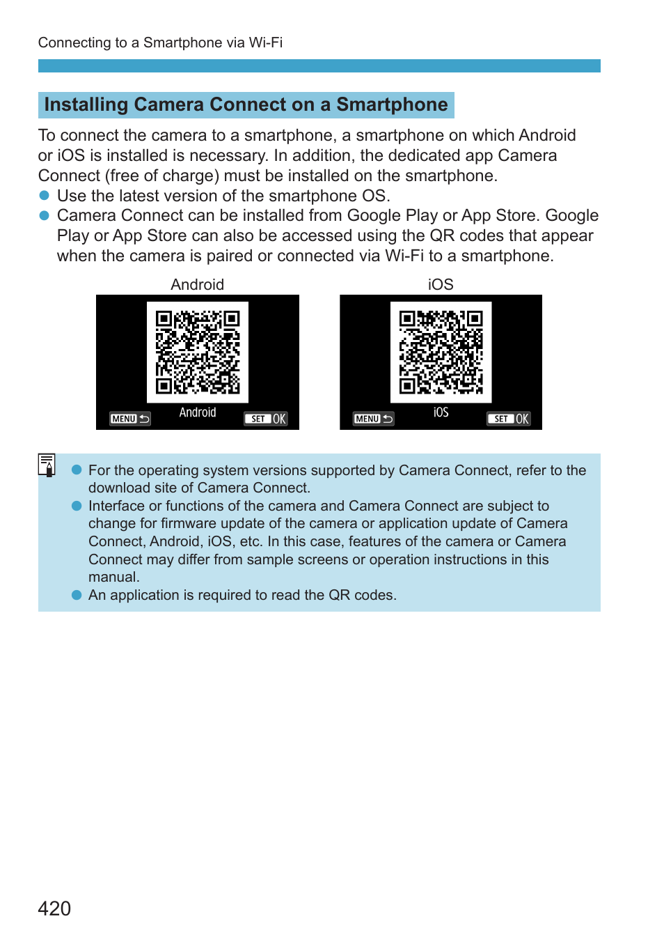 Installing camera connect on a smartphone | Canon EOS RP Mirrorless Camera User Manual | Page 420 / 612