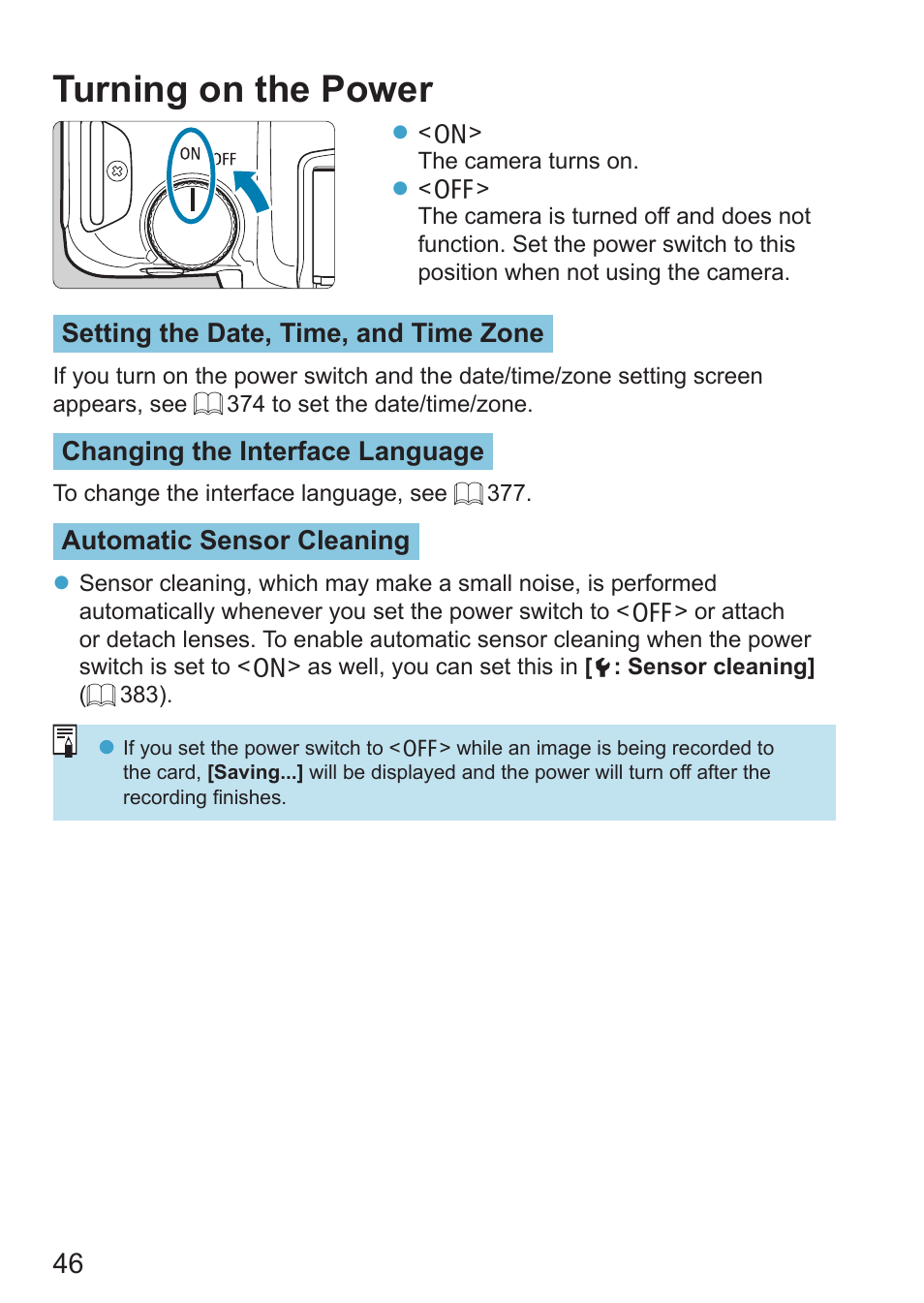 Turning on the power | Canon EOS RP Mirrorless Camera User Manual | Page 46 / 612