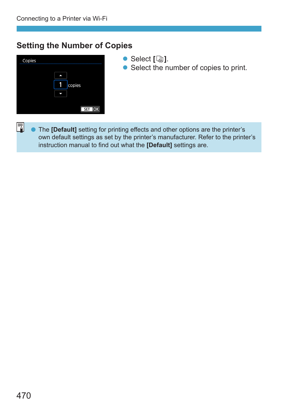 Sets the number of copies to print, Setting the number of copies | Canon EOS RP Mirrorless Camera User Manual | Page 470 / 612