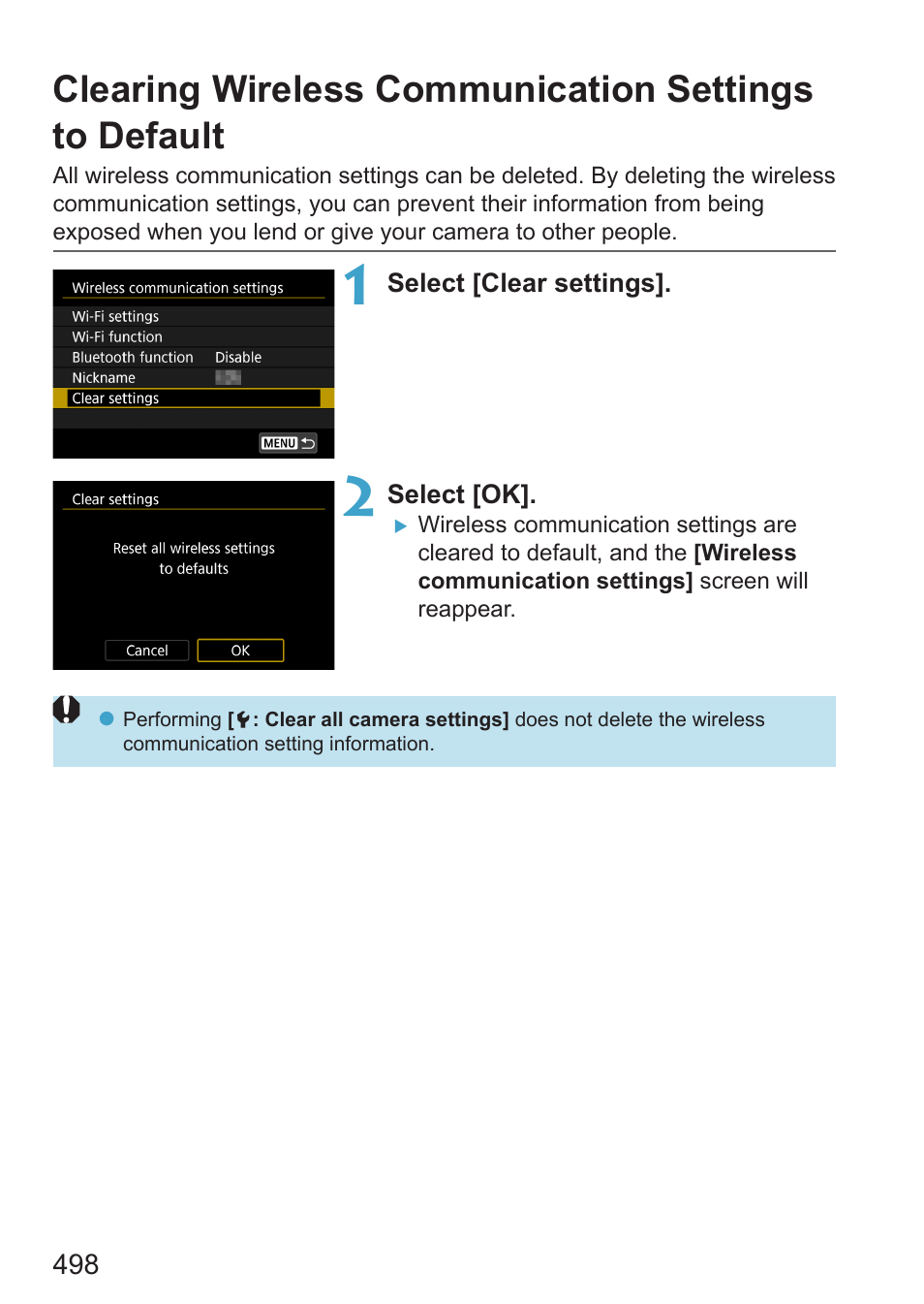 Clear wireless settings | Canon EOS RP Mirrorless Camera User Manual | Page 498 / 612