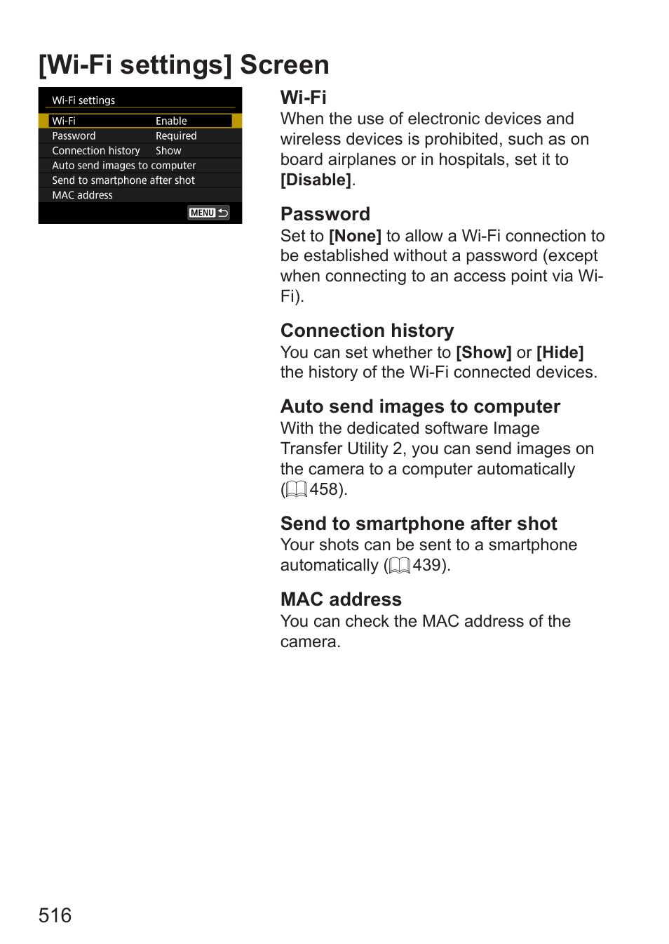 Wi-fi settings] screen, Wi-fi settings, Screen | Canon EOS RP Mirrorless Camera User Manual | Page 516 / 612