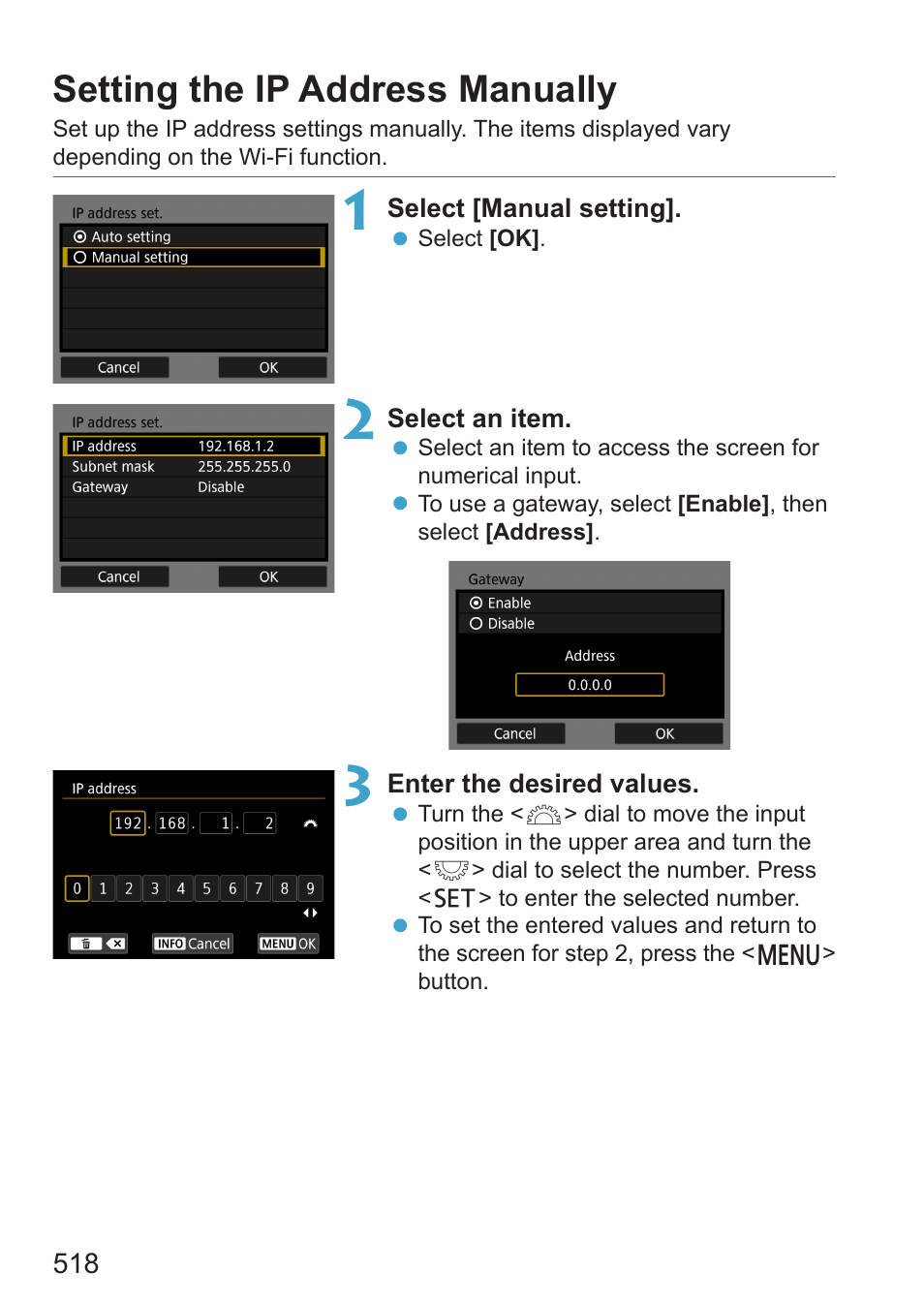 Setting the ip address manually | Canon EOS RP Mirrorless Camera User Manual | Page 518 / 612
