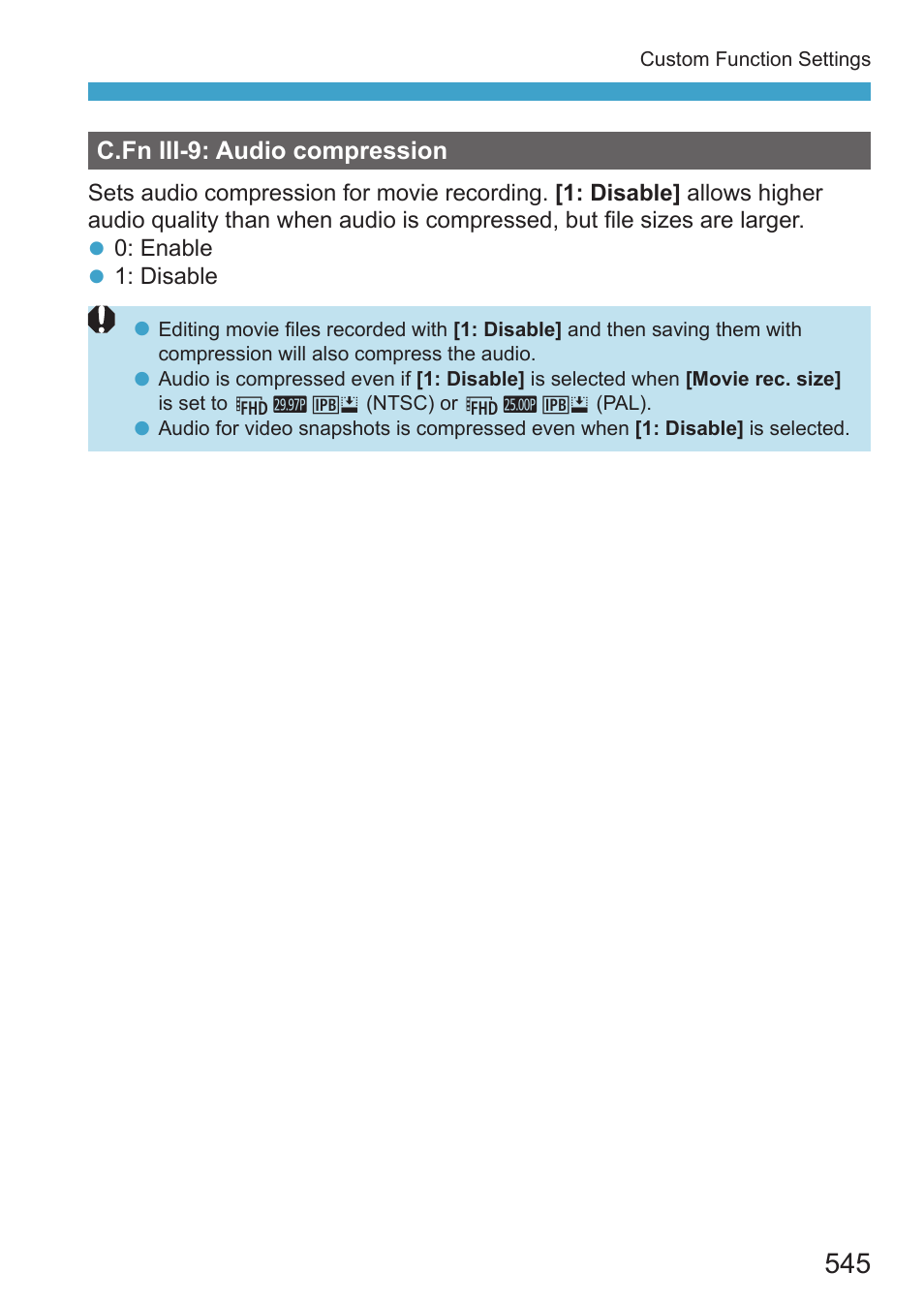 C.fn iii-9: audio compression | Canon EOS RP Mirrorless Camera User Manual | Page 545 / 612