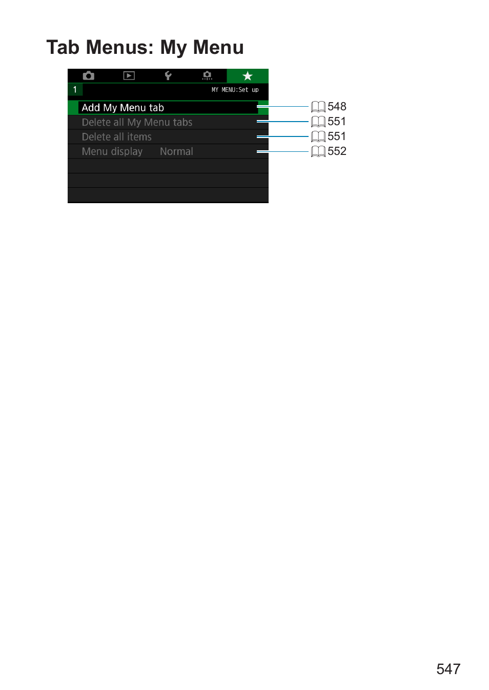 Tab menus: my menu | Canon EOS RP Mirrorless Camera User Manual | Page 547 / 612