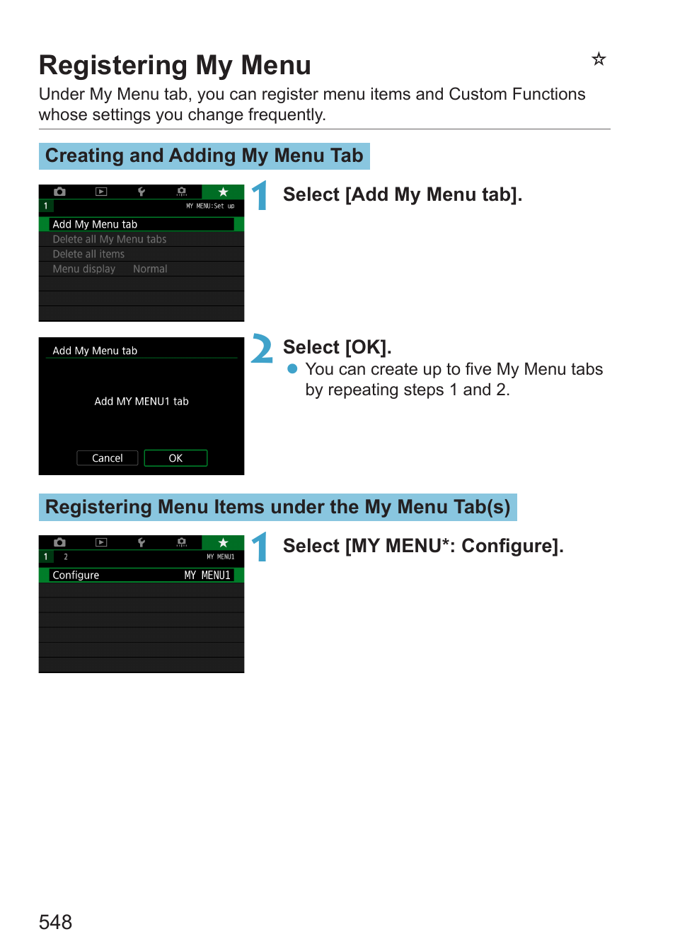 Registering my menu, Nregistering my menu | Canon EOS RP Mirrorless Camera User Manual | Page 548 / 612