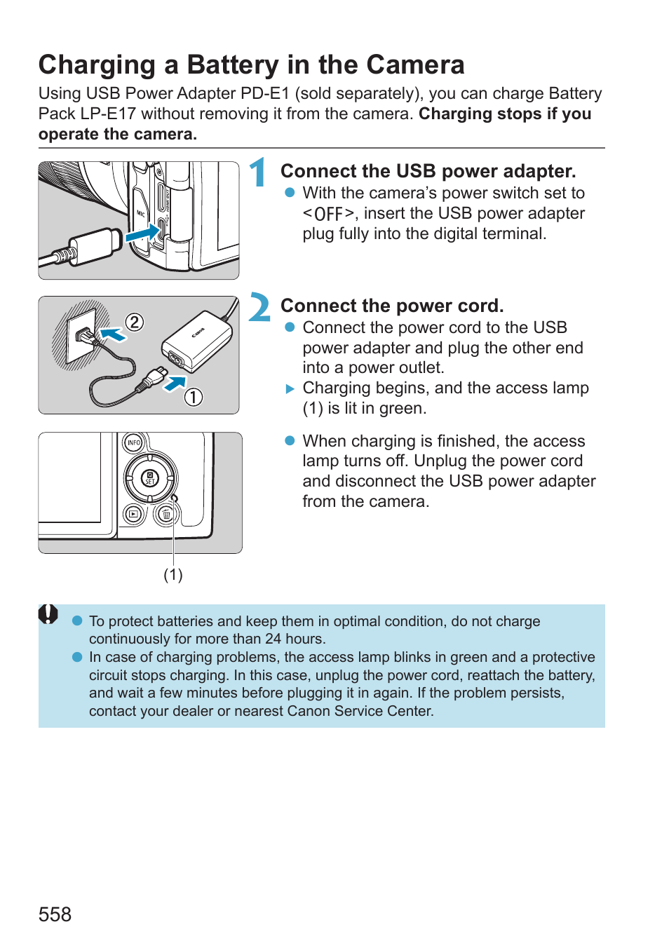 Charging a battery in the camera | Canon EOS RP Mirrorless Camera User Manual | Page 558 / 612