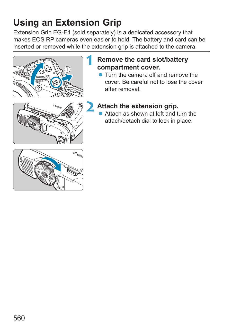 Using an extension grip | Canon EOS RP Mirrorless Camera User Manual | Page 560 / 612