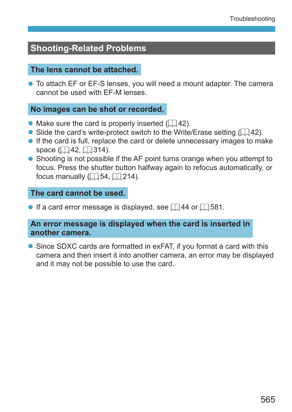 Shooting-related problems | Canon EOS RP Mirrorless Camera User Manual | Page 565 / 612
