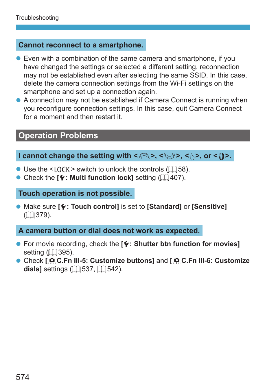 Operation problems | Canon EOS RP Mirrorless Camera User Manual | Page 574 / 612