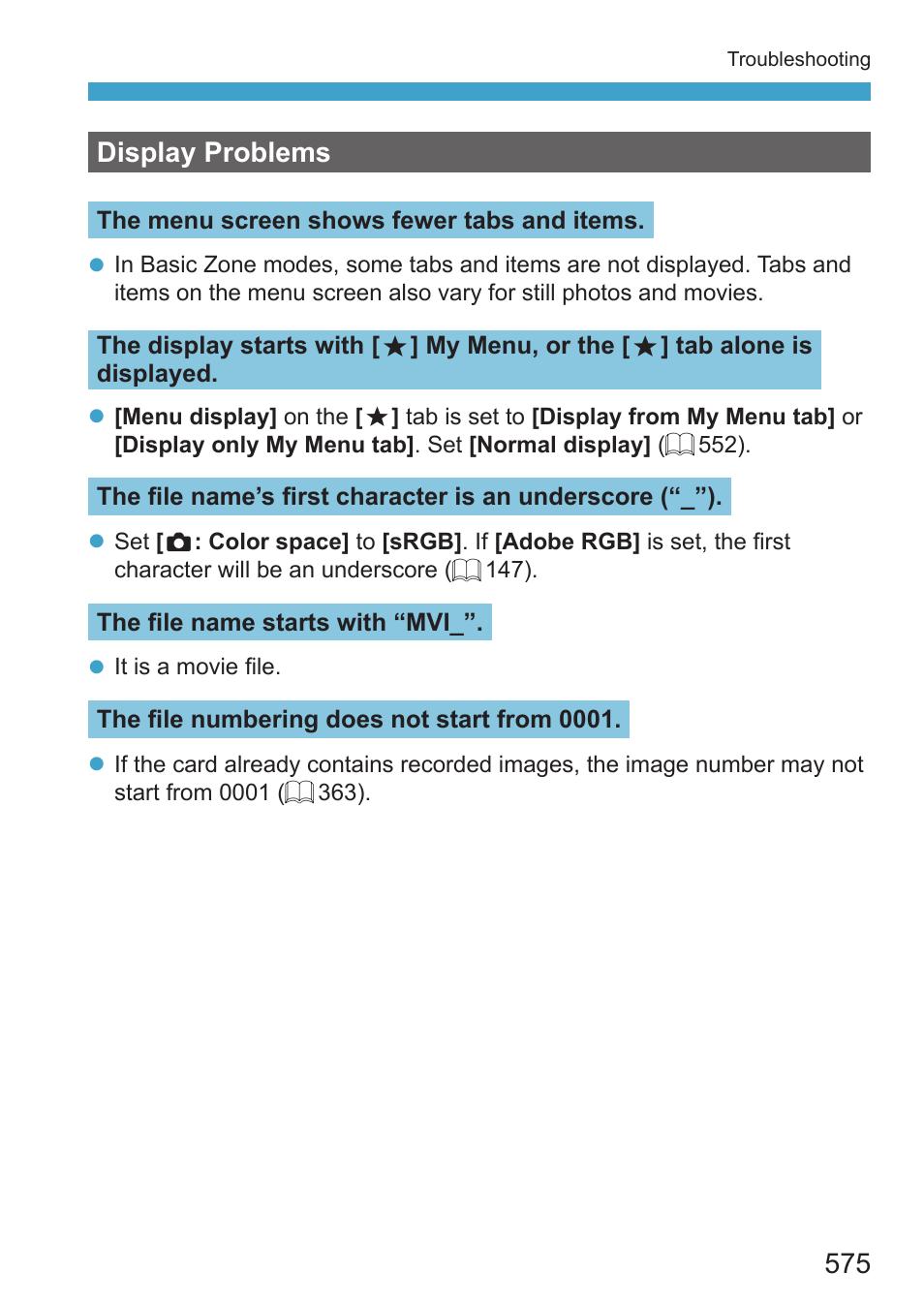 Display problems | Canon EOS RP Mirrorless Camera User Manual | Page 575 / 612