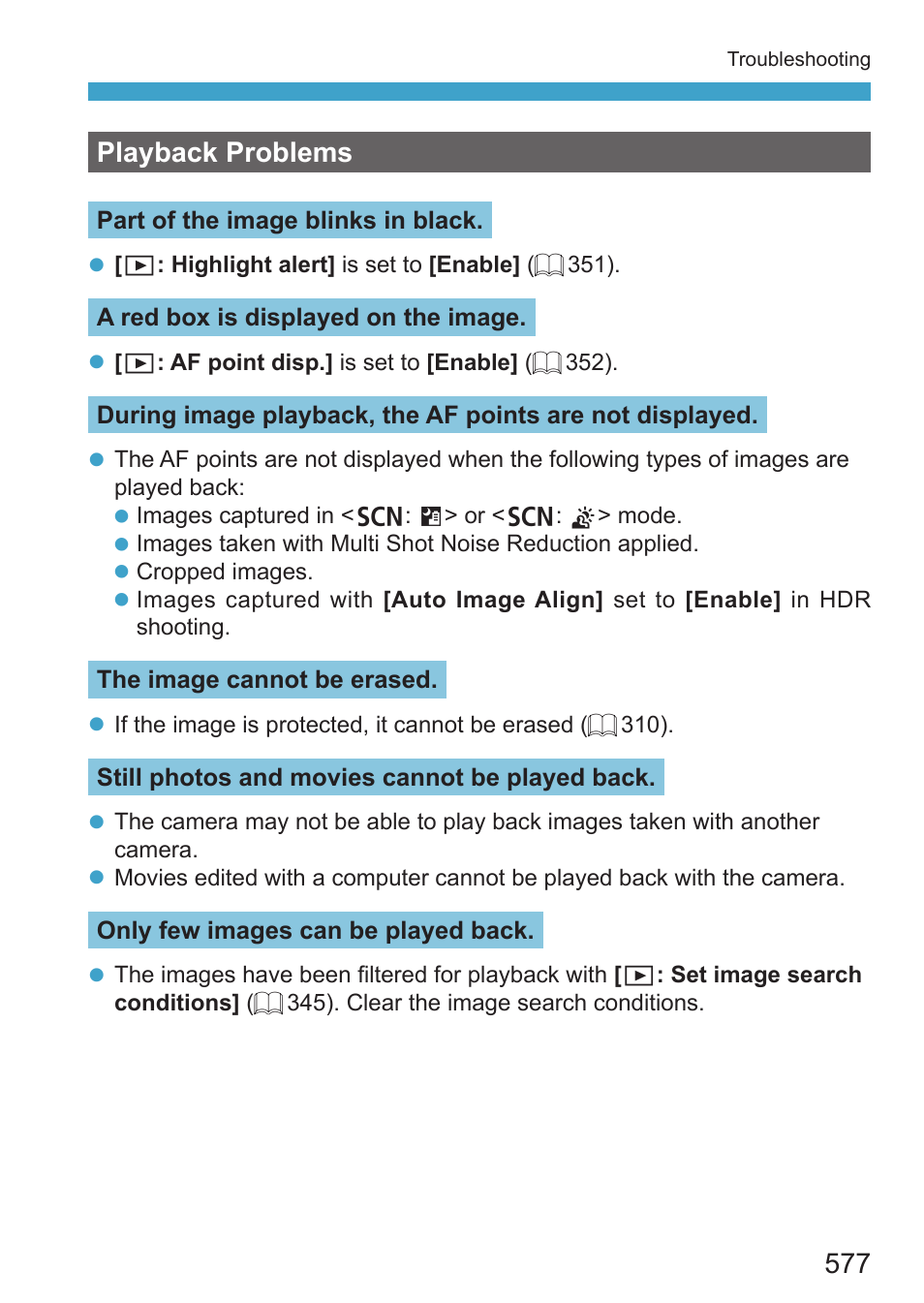 Playback problems | Canon EOS RP Mirrorless Camera User Manual | Page 577 / 612