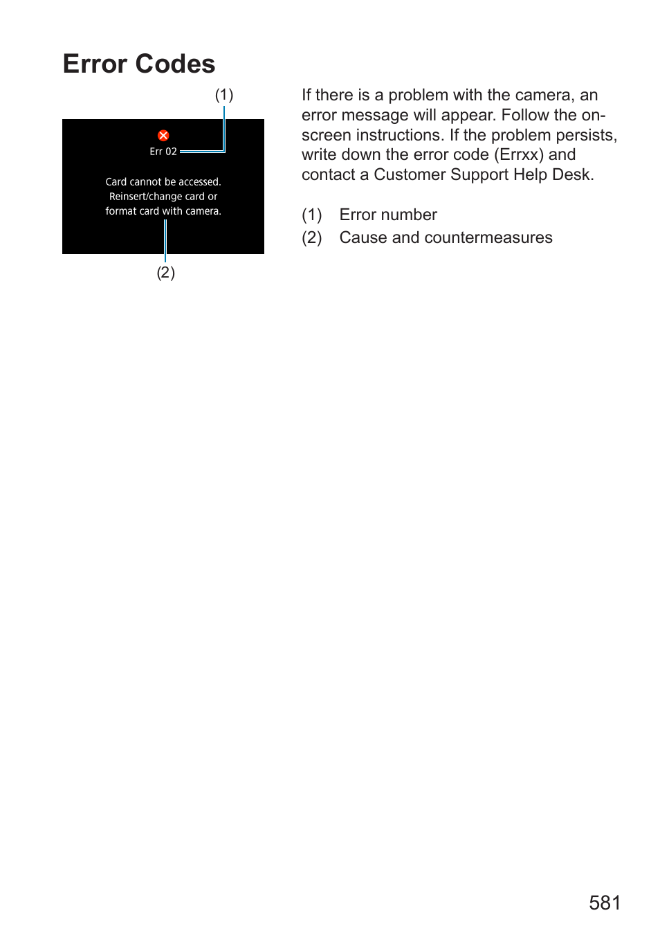 Error codes | Canon EOS RP Mirrorless Camera User Manual | Page 581 / 612