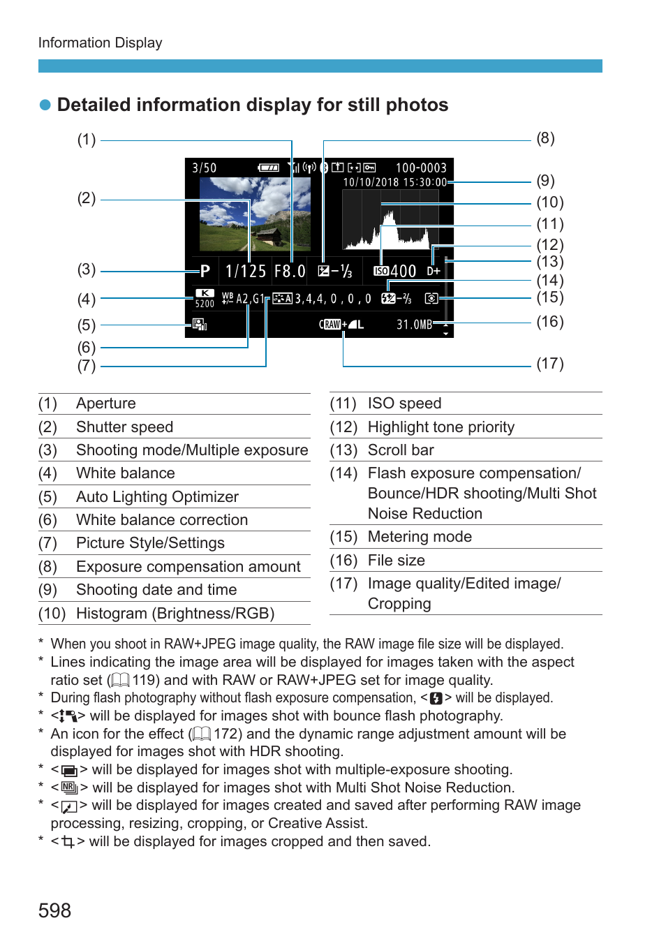 Z detailed information display for still photos | Canon EOS RP Mirrorless Camera User Manual | Page 598 / 612