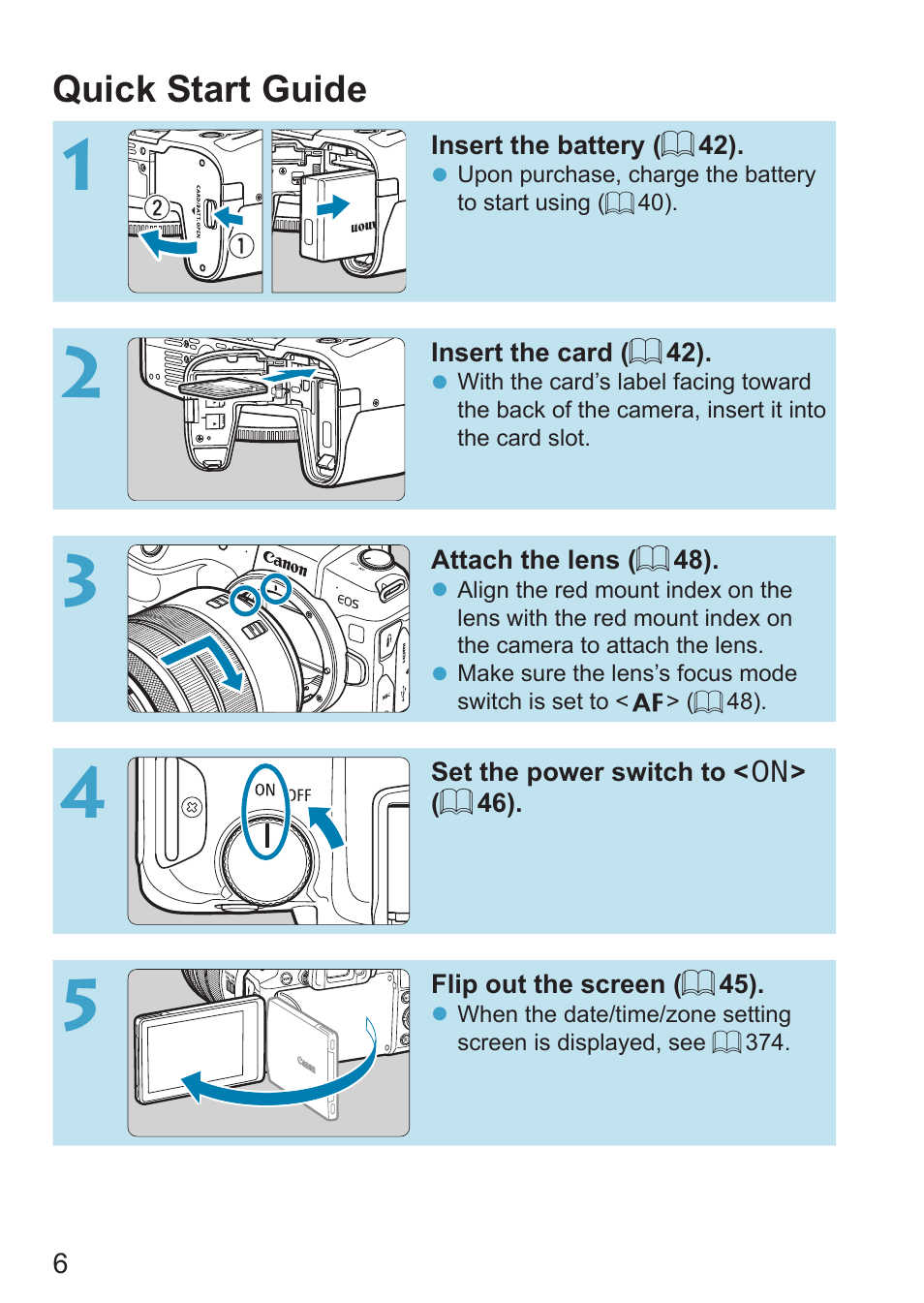Quick start guide | Canon EOS RP Mirrorless Camera User Manual | Page 6 / 612