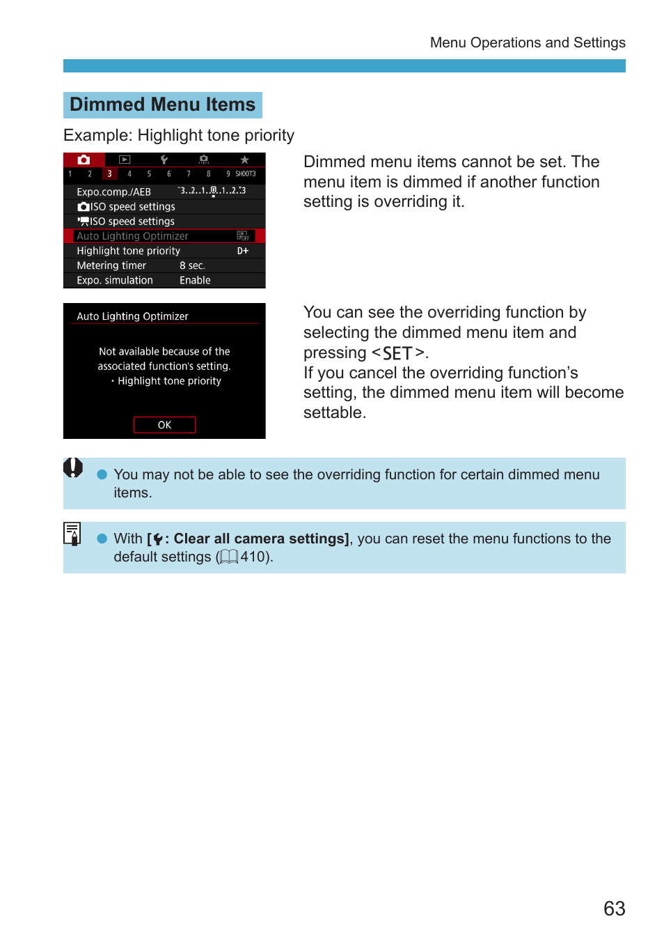 Dimmed menu items | Canon EOS RP Mirrorless Camera User Manual | Page 63 / 612