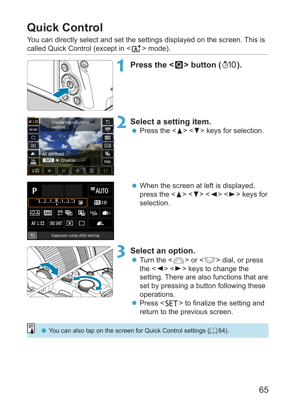 Quick control | Canon EOS RP Mirrorless Camera User Manual | Page 65 / 612