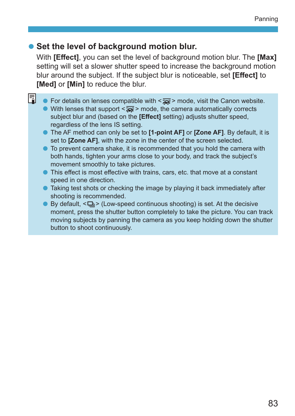 Z set the level of background motion blur | Canon EOS RP Mirrorless Camera User Manual | Page 83 / 612
