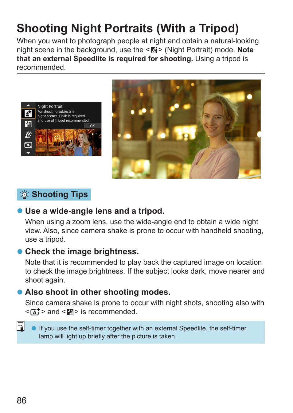 Shooting night portraits (with a tripod), Night portrait | Canon EOS RP Mirrorless Camera User Manual | Page 86 / 612