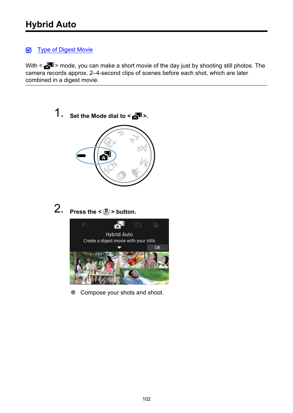 Hybrid auto | Canon EOS R50 Mirrorless Camera (White) User Manual | Page 102 / 810