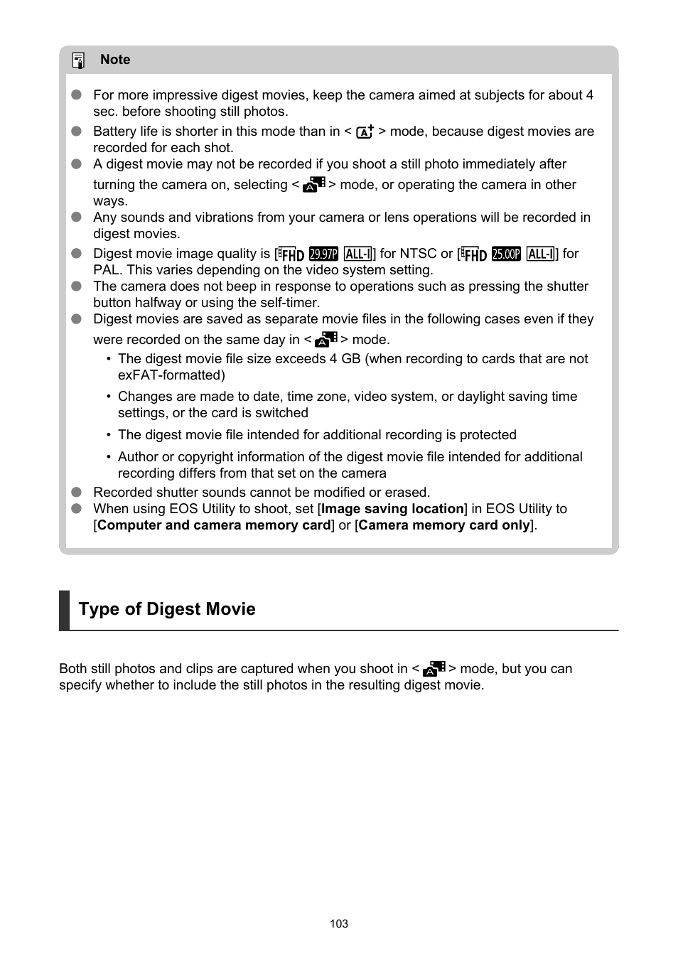 Type of digest movie | Canon EOS R50 Mirrorless Camera (White) User Manual | Page 103 / 810