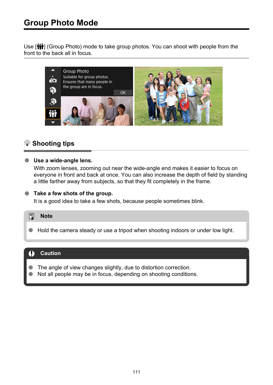 Group photo mode, Group photo | Canon EOS R50 Mirrorless Camera (White) User Manual | Page 111 / 810