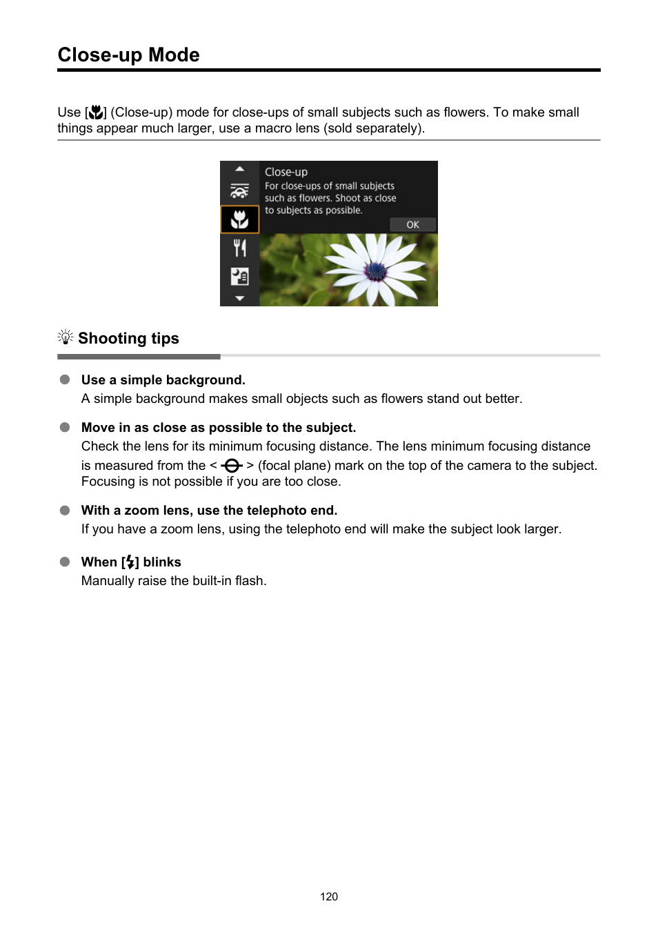 Close-up mode, Close-up | Canon EOS R50 Mirrorless Camera (White) User Manual | Page 120 / 810